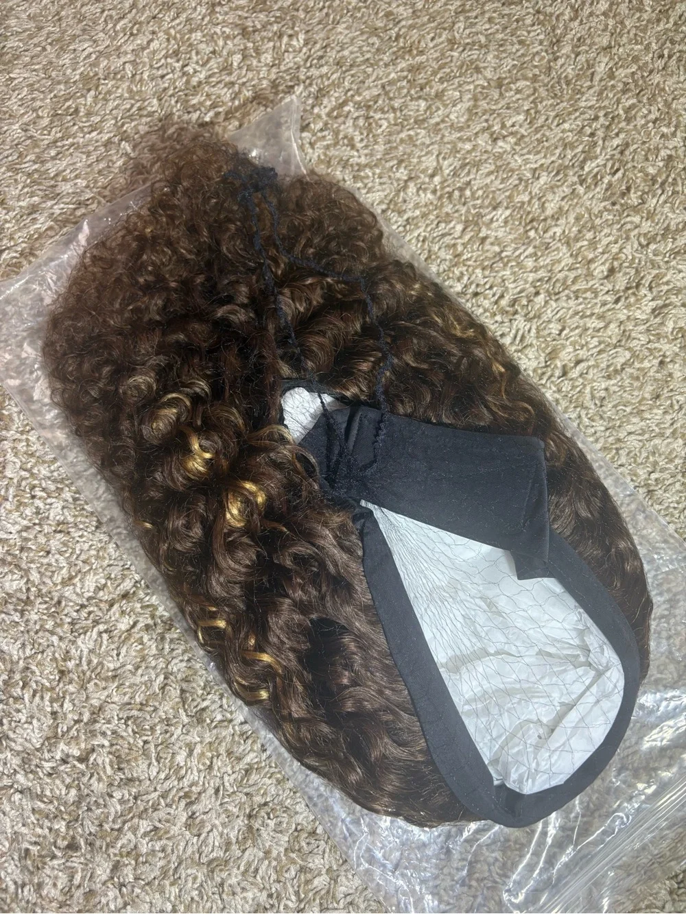 Curly Brown Wig with Golden Blonde Highlights - Women's Hairpiece